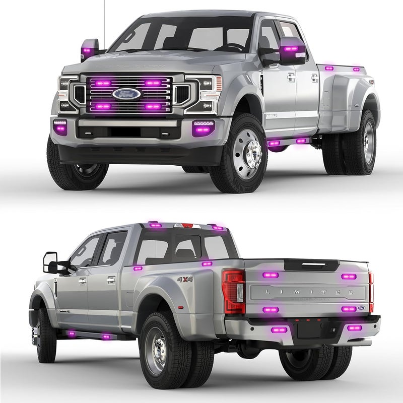 PKINGLAKE 8-Pcs Purple LED Funeral Escort Emergency Strobe Grille Lights Bar, Ultra Slim Sync Feature Surface Mount Hazard Warning Flashing Light for Firefighter/Police/Trucks/Vehicles/Car - Image 2